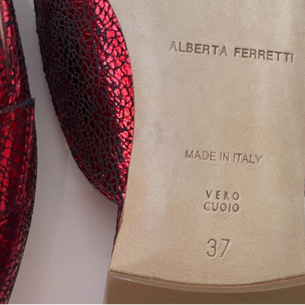 Alberta Ferretti-Red Mia Laminated Leather Mules  NEW W BOX Size 37 - Picture 5 of 11